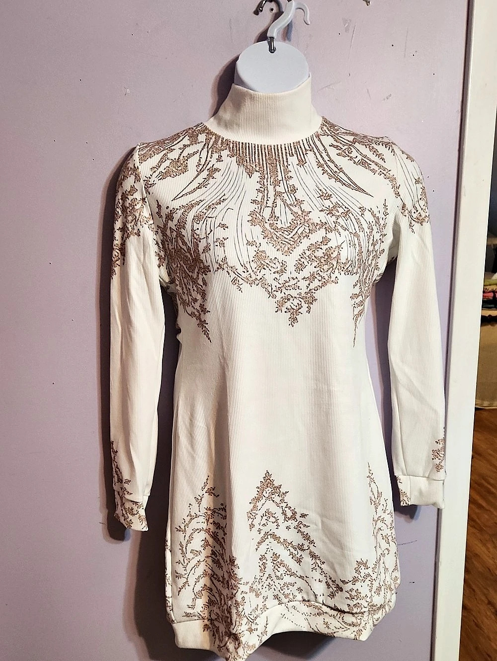 Floral Mini Dress in White & Brown Size XL Like New